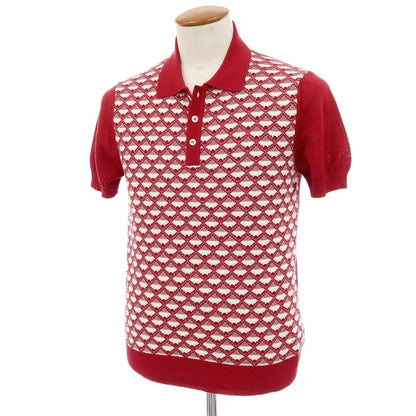 【新品】ザノーネ ZANONE ハイゲージ コットン ジャカード 半袖 ポロニット レッドxホワイト【サイズ46】【 状態ランクN 】【 メンズ 】
