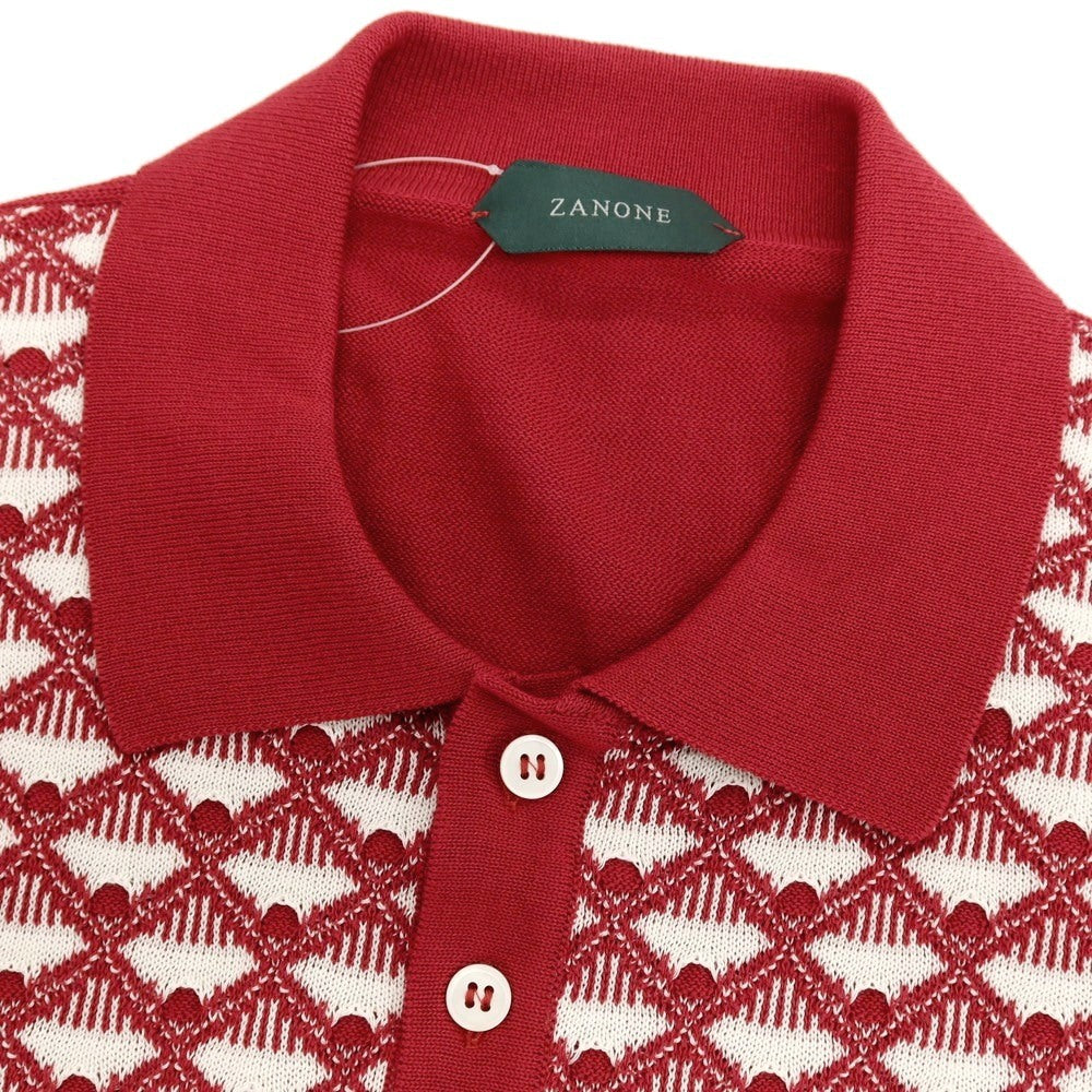 【新品】ザノーネ ZANONE ハイゲージ コットン ジャカード 半袖 ポロニット レッドxホワイト【サイズ46】【 状態ランクN 】【 メンズ 】