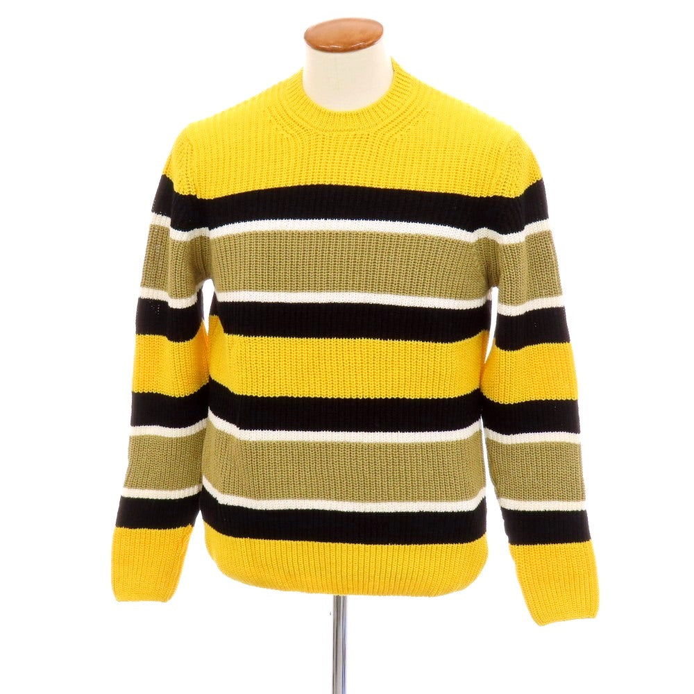 【新品】ザノーネ ZANONE ミドルゲージ コットン ボーダー クルーネック プルオーバーニット イエローxブラック【 48 】【 状態ランクN 】【 メンズ 】
