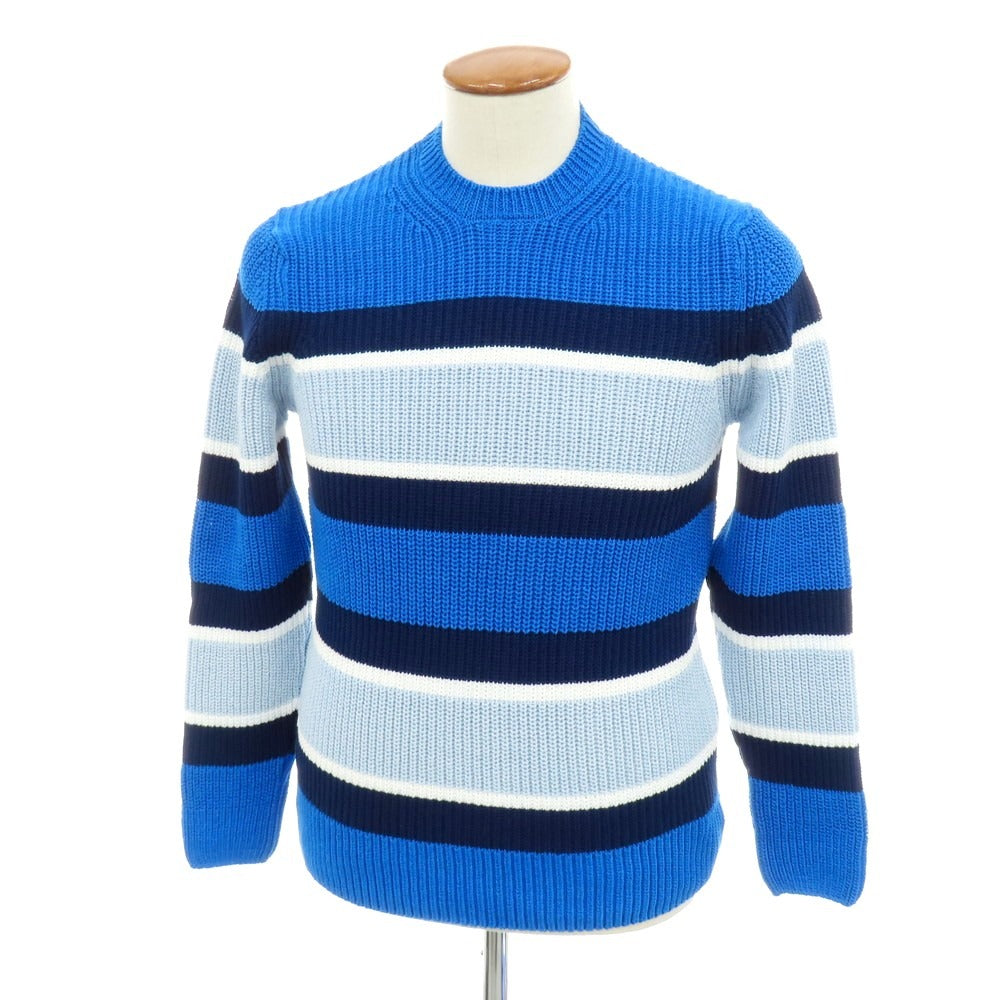 【新品】ザノーネ ZANONE ミドルゲージ コットン ボーダー クルーネック プルオーバーニット ブルーxネイビー【 48 】【 状態ランクN 】【 メンズ 】