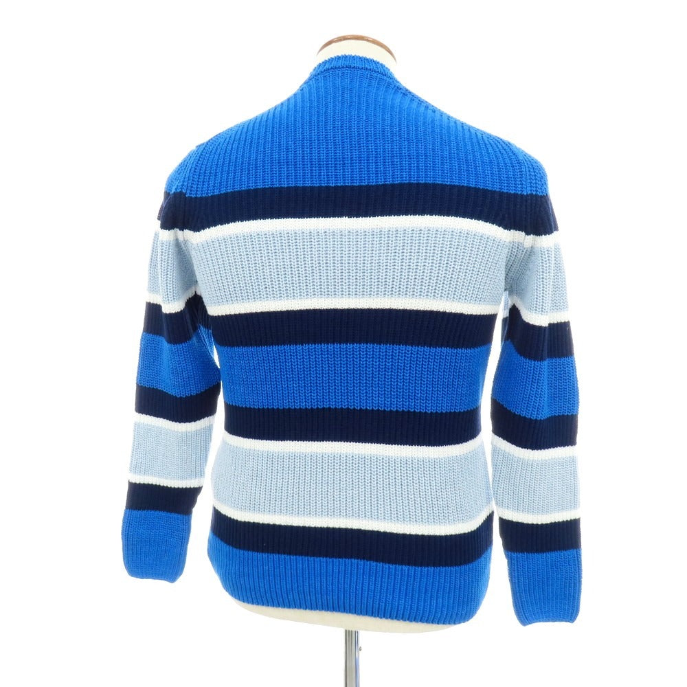 【新品】ザノーネ ZANONE ミドルゲージ コットン ボーダー クルーネック プルオーバーニット ブルーxネイビー【 48 】【 状態ランクN 】【 メンズ 】