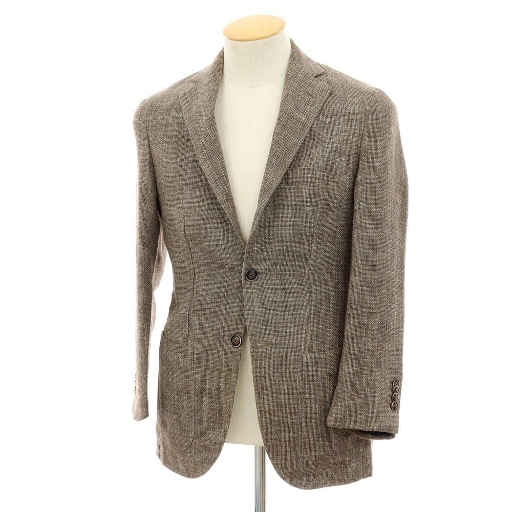 【中古】バルバ BARBA シルクリネンコットン テーラードジャケット カーキブラウン系【 44 】【 状態ランクC 】【 メンズ 】