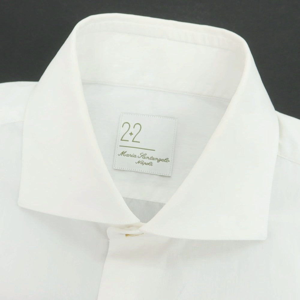 【中古】マリアサンタンジェロ Maria Santangelo ストレッチ コットンナイロン ワイドカラー ドレスシャツ ホワイト【 37 】【 状態ランクC 】【 メンズ 】