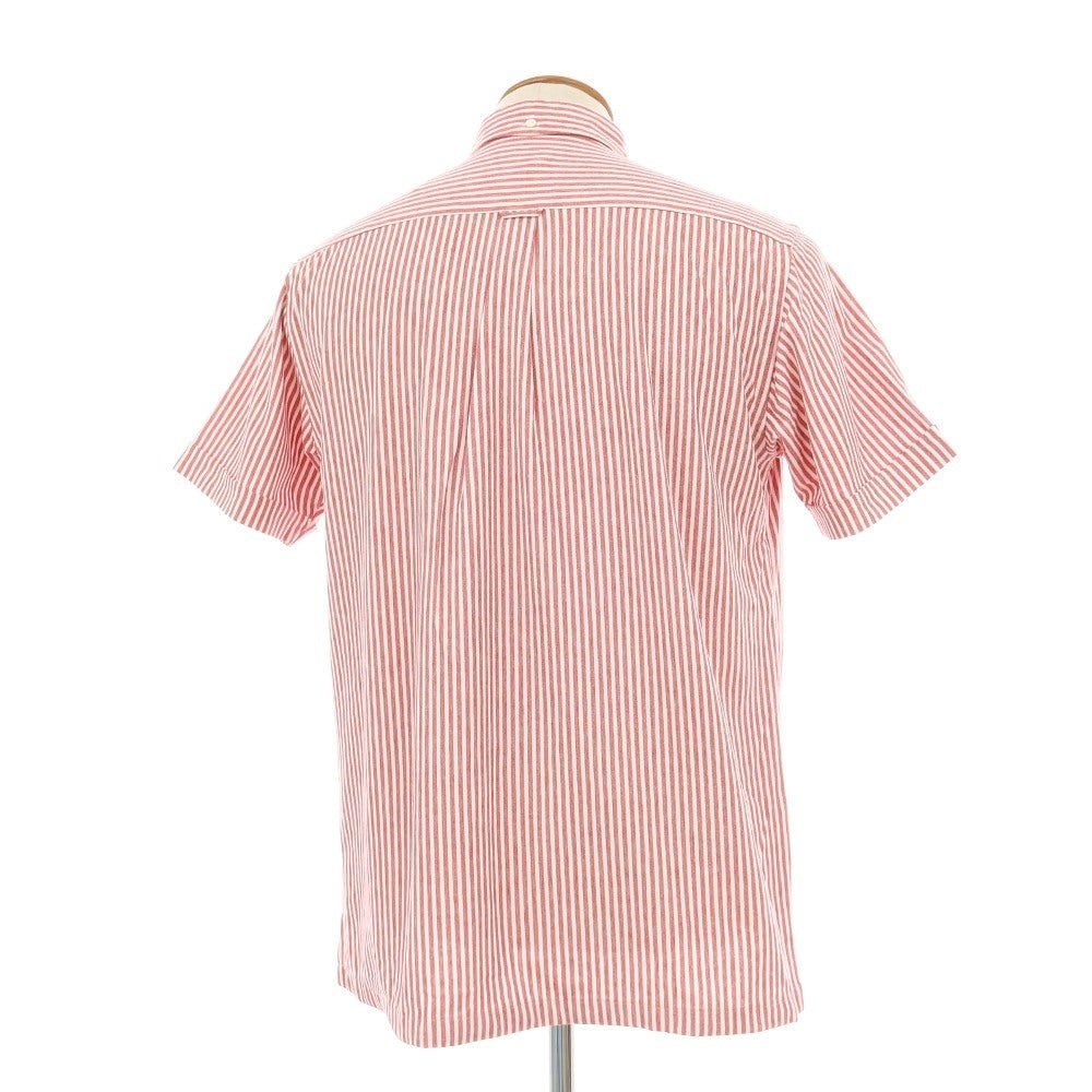 【中古】【未使用】ビームスプラス BEAMS PLUS コットンポリエステル ストライプ ボタンダウン 半袖ポロシャツ レッドxホワイト【サイズＭ】【 状態ランクS 】【 メンズ 】