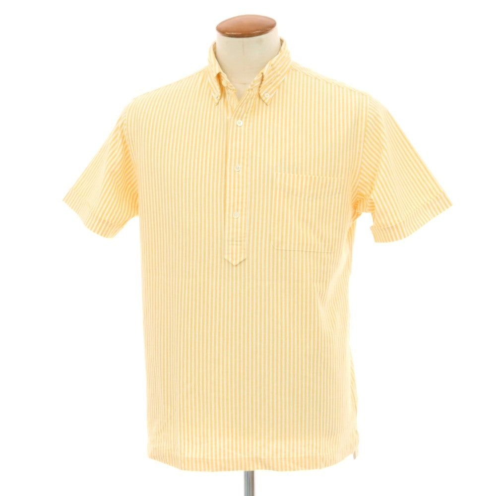 【中古】【未使用】ビームスプラス BEAMS PLUS コットンポリエステル ストライプ ボタンダウン 半袖ポロシャツ オレンジイエローxホワイト【 Ｍ 】【 状態ランクS 】【 メンズ 】 []