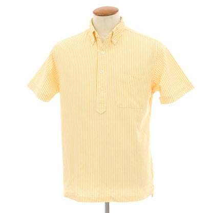 【中古】【未使用】ビームスプラス BEAMS PLUS コットンポリエステル ストライプ ボタンダウン 半袖ポロシャツ オレンジイエローxホワイト【 Ｍ 】【 状態ランクS 】【 メンズ 】 []