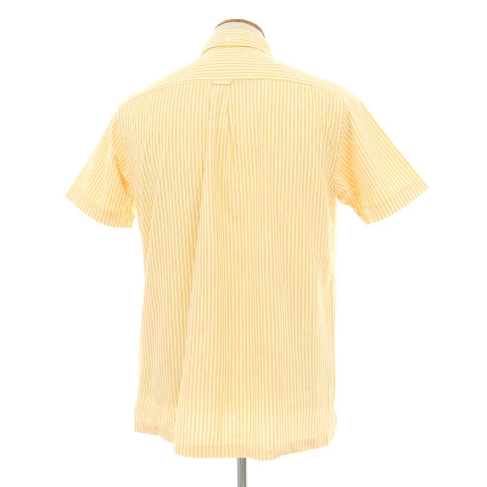 【中古】【未使用】ビームスプラス BEAMS PLUS コットンポリエステル ストライプ ボタンダウン 半袖ポロシャツ オレンジイエローxホワイト【 Ｍ 】【 状態ランクS 】【 メンズ 】 []