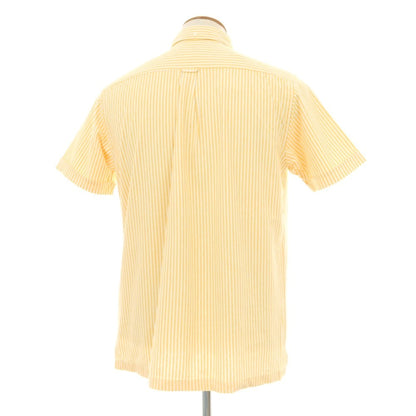 【中古】【未使用】ビームスプラス BEAMS PLUS コットンポリエステル ストライプ ボタンダウン 半袖ポロシャツ オレンジイエローxホワイト【 Ｍ 】【 状態ランクS 】【 メンズ 】 []