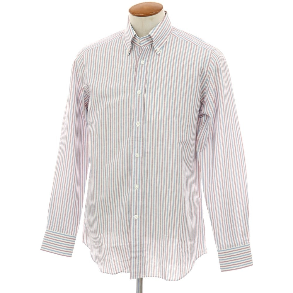 【中古】バグッタ Bagutta コットンリネン ストライプ ボタンダウン カジュアルシャツ ブルーxパープル【サイズ39】【 状態ランクA 】【 メンズ 】