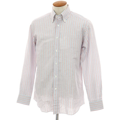 【中古】バグッタ Bagutta コットンリネン ストライプ ボタンダウン カジュアルシャツ ブルーxパープル【サイズ39】【 状態ランクA 】【 メンズ 】