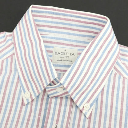 【中古】バグッタ Bagutta コットンリネン ストライプ ボタンダウン カジュアルシャツ ブルーxパープル【サイズ39】【 状態ランクA 】【 メンズ 】