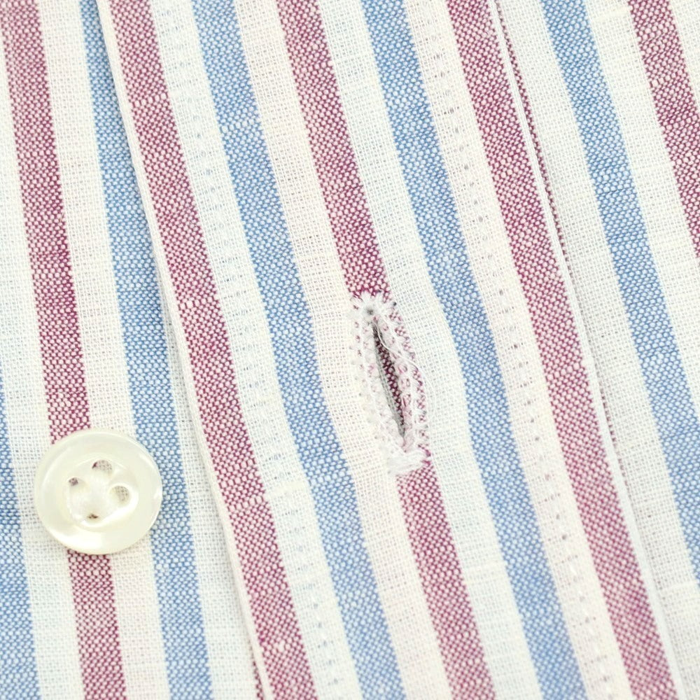 【中古】バグッタ Bagutta コットンリネン ストライプ ボタンダウン カジュアルシャツ ブルーxパープル【サイズ39】【 状態ランクA 】【 メンズ 】