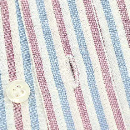 【中古】バグッタ Bagutta コットンリネン ストライプ ボタンダウン カジュアルシャツ ブルーxパープル【サイズ39】【 状態ランクA 】【 メンズ 】