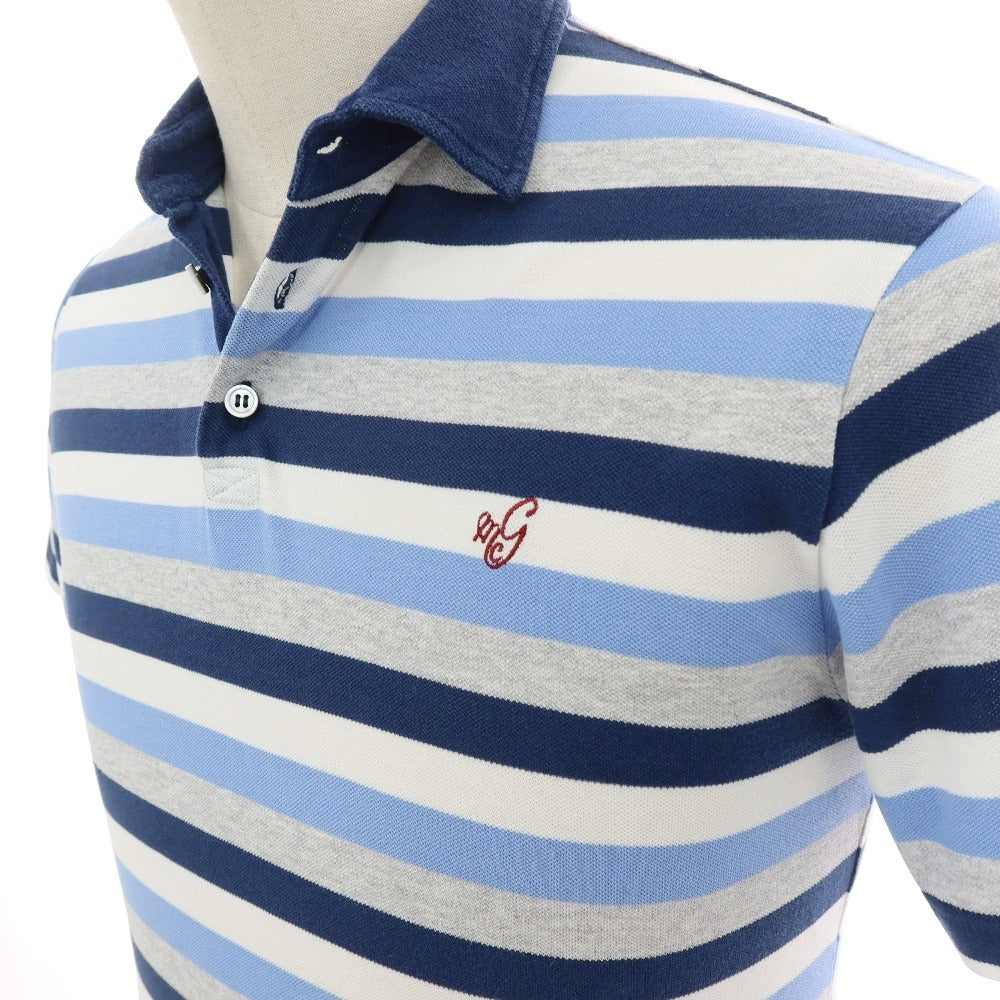 【中古】マック ジョージ Mc George 鹿の子 コットン ボーダー 半袖ポロシャツ ネイビーxブルー【サイズ50】【 状態ランクC 】【 メンズ 】
