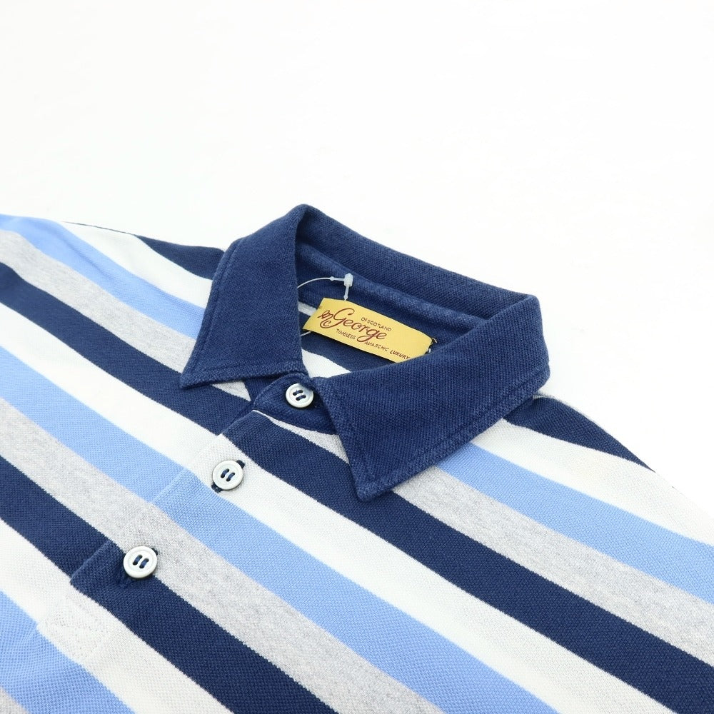【中古】マック ジョージ Mc George 鹿の子 コットン ボーダー 半袖ポロシャツ ネイビーxブルー【 サイズ50 】【 状態ランクC 】【 メンズ 】 [CPD]
