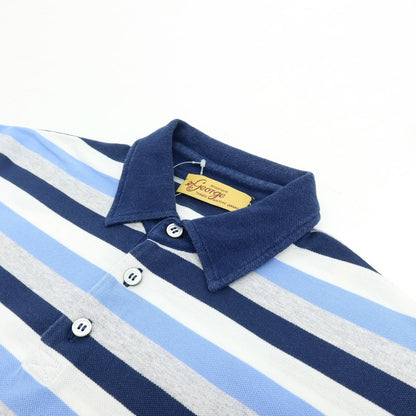 【中古】マック ジョージ Mc George 鹿の子 コットン ボーダー 半袖ポロシャツ ネイビーxブルー【サイズ50】【 状態ランクC 】【 メンズ 】