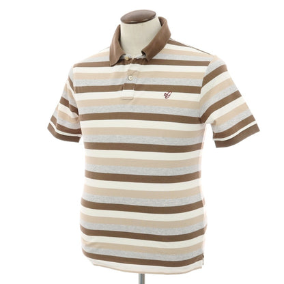 【中古】マック ジョージ Mc George 鹿の子 コットン ボーダー 半袖ポロシャツ ブラウンxグレー【サイズ50】【 状態ランクB 】【 メンズ 】