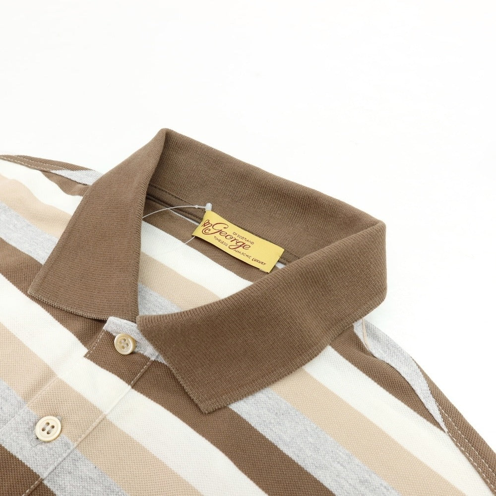 【中古】マック ジョージ Mc George 鹿の子 コットン ボーダー 半袖ポロシャツ ブラウンxグレー【サイズ50】【 状態ランクB 】【 メンズ 】