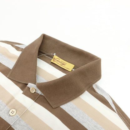 【中古】マック ジョージ Mc George 鹿の子 コットン ボーダー 半袖ポロシャツ ブラウンxグレー【サイズ50】【 状態ランクB 】【 メンズ 】