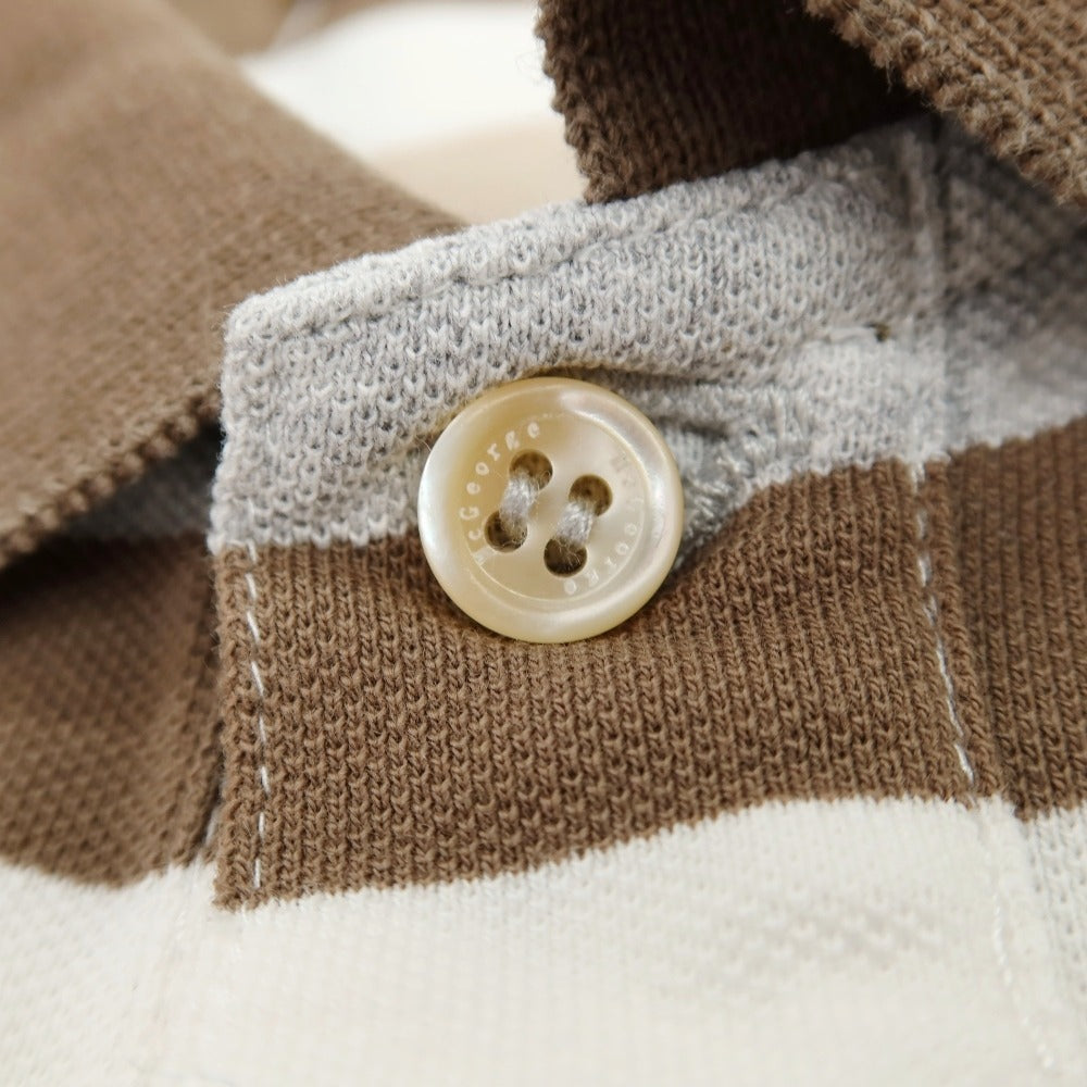 【中古】マック ジョージ Mc George 鹿の子 コットン ボーダー 半袖ポロシャツ ブラウンxグレー【サイズ50】【 状態ランクB 】【 メンズ 】