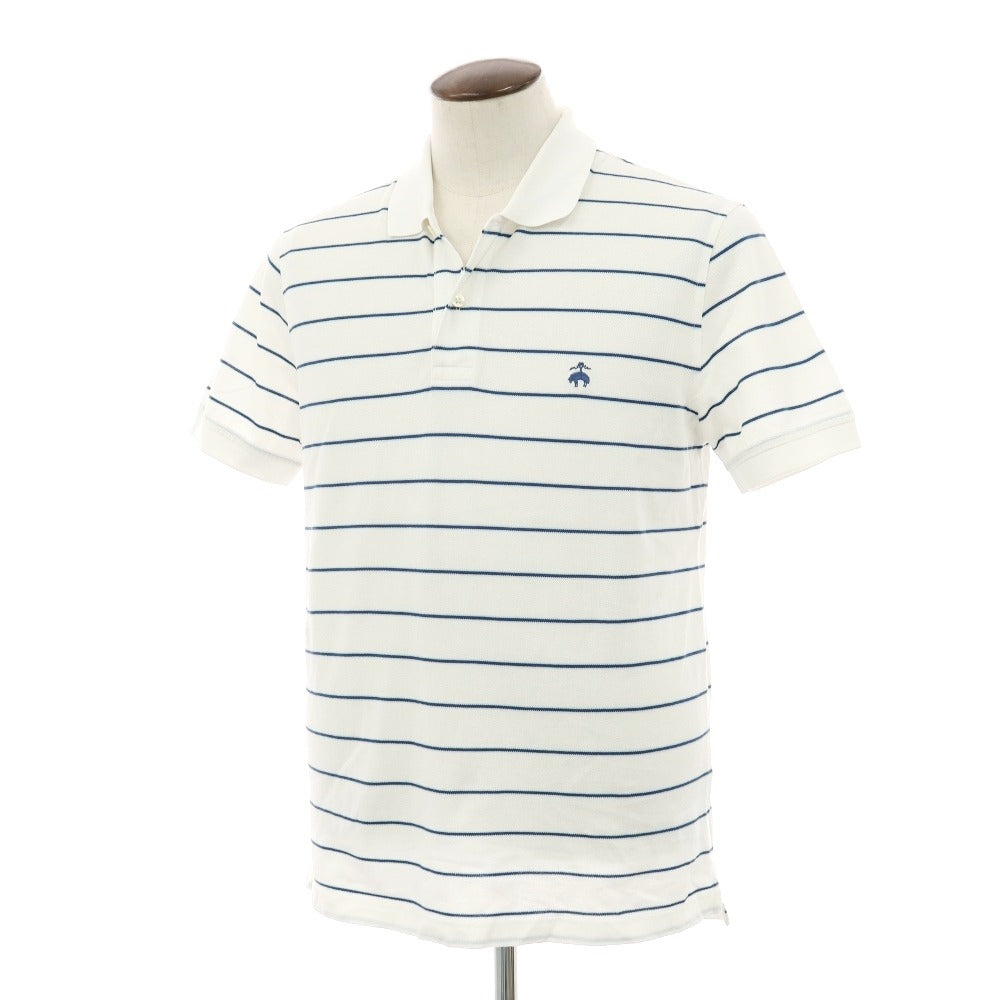 【中古】ブルックスブラザーズ Brooks Brothers 鹿の子 スーピマコットン ボーダー 半袖ポロシャツ ホワイトxライトネイビー【サイズＬ】【 状態ランクB 】【 メンズ 】