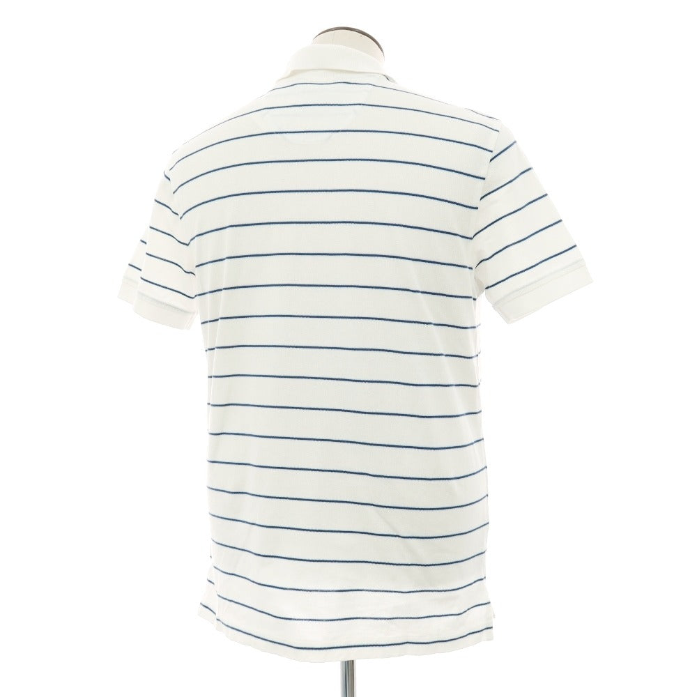 【中古】ブルックスブラザーズ Brooks Brothers 鹿の子 スーピマコットン ボーダー 半袖ポロシャツ ホワイトxライトネイビー【サイズＬ】【 状態ランクB 】【 メンズ 】