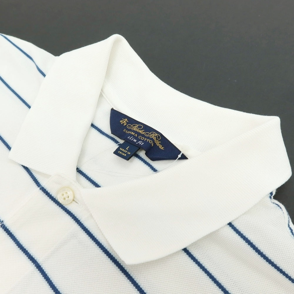 【SALE30%OFF/返品不可】【中古】ブルックスブラザーズ Brooks Brothers 鹿の子 スーピマコットン ボーダー 半袖ポロシャツ ホワイトxライトネイビー【 サイズＬ 】【 状態ランクB 】【 メンズ 】 [APD]