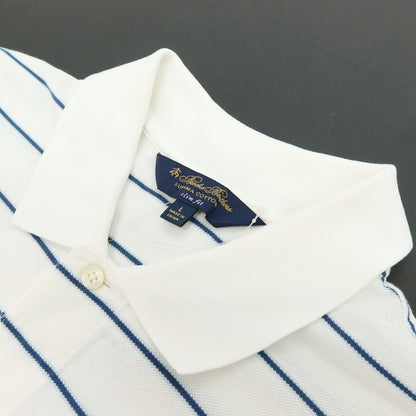 【SALE30%OFF/返品不可】【中古】ブルックスブラザーズ Brooks Brothers 鹿の子 スーピマコットン ボーダー 半袖ポロシャツ ホワイトxライトネイビー【 サイズＬ 】【 状態ランクB 】【 メンズ 】 [APD]