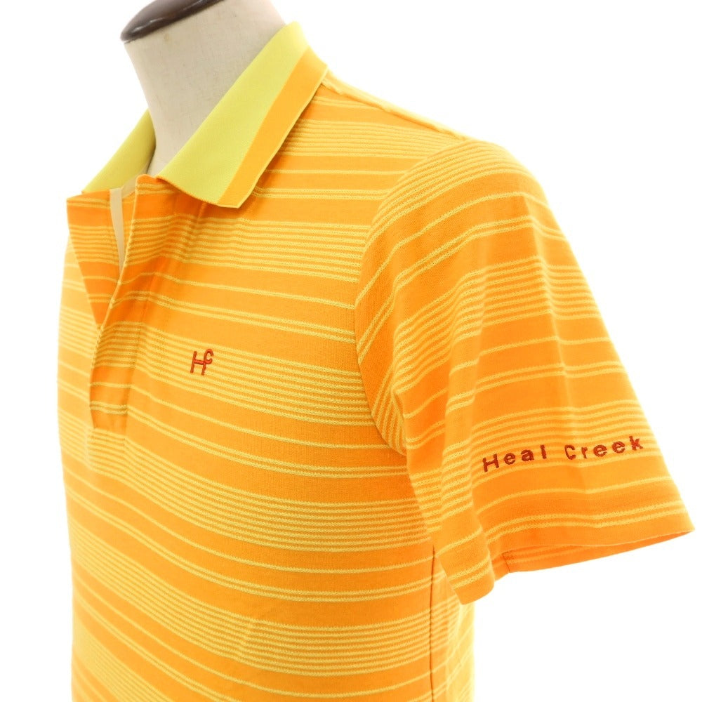 【中古】ヒールクリーク Heal Creak コットンポリエステル ボーダー ハーフジップ 半袖ポロシャツ オレンジxイエロー【 50 】【 状態ランクA 】【 メンズ 】[APD]