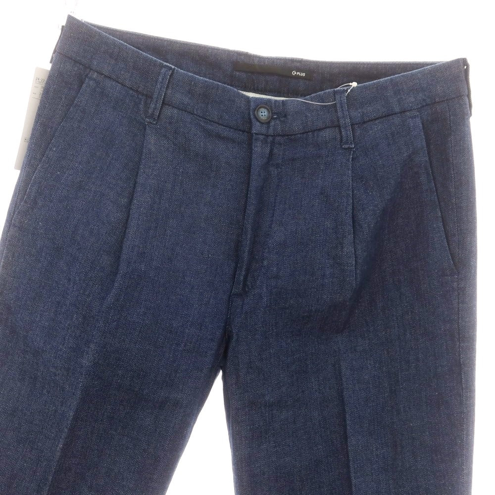 【中古】【未使用】チープラス C+ ストレッチ コットンリネン デニム カジュアルスラックスパンツ ネイビー【 33 】【 状態ランクS 】【 メンズ 】