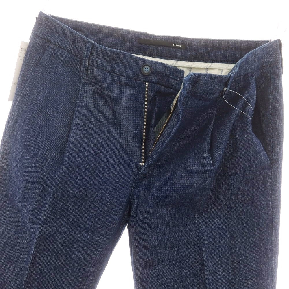 【中古】【未使用】チープラス C+ ストレッチ コットンリネン デニム カジュアルスラックスパンツ ネイビー【 33 】【 状態ランクS 】【 メンズ 】