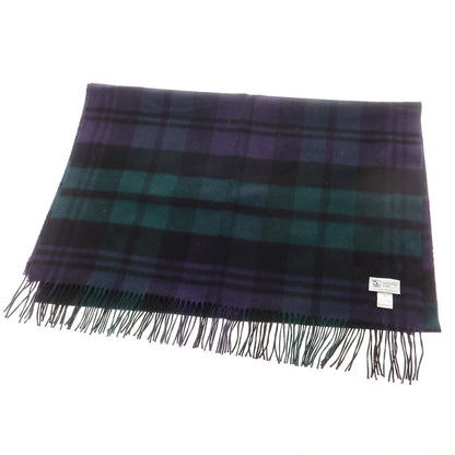 【中古】ジョンストンズ JOHNSTONS カシミヤ チェック マフラー グリーンxパープル系【 状態ランクA 】【 メンズ 】
