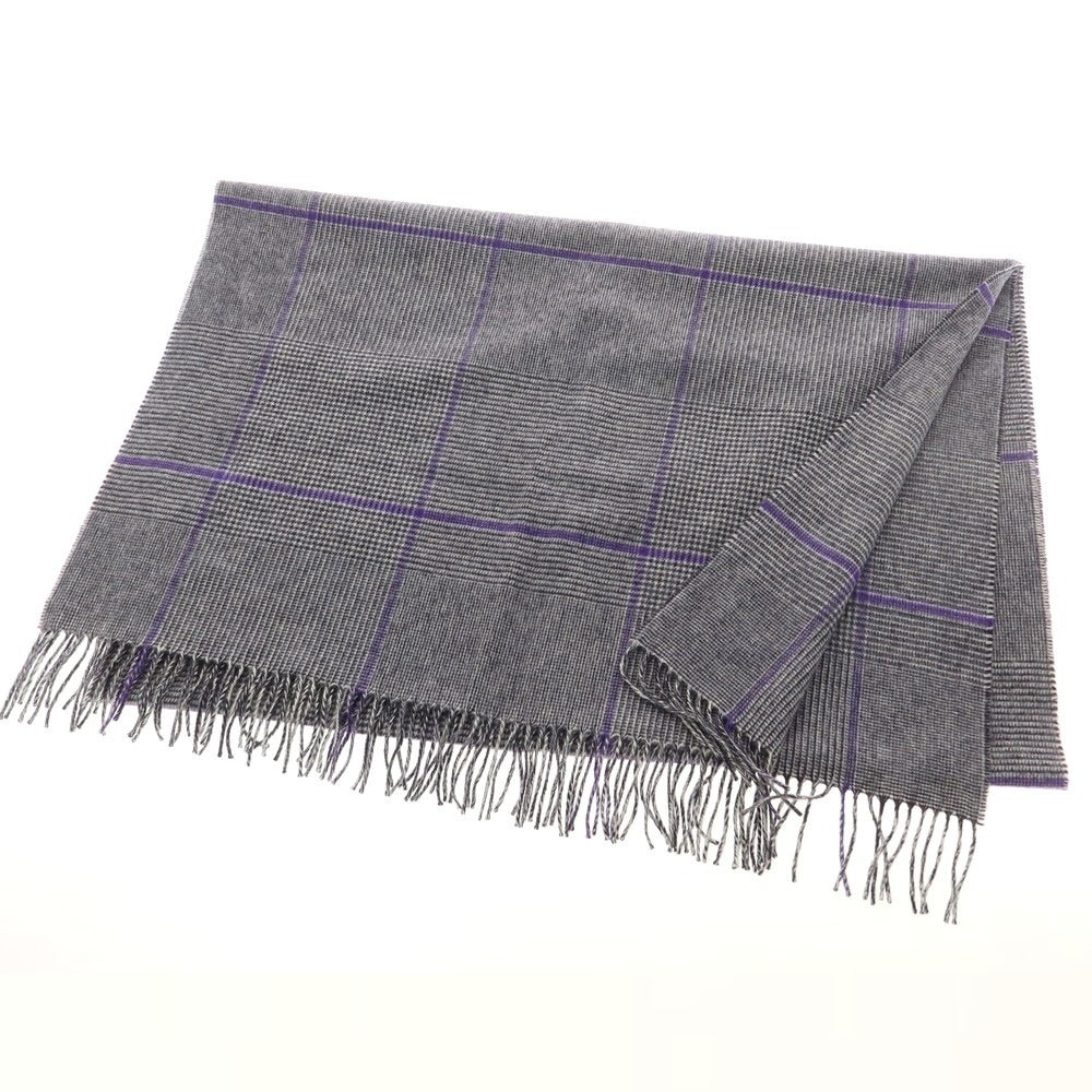 【中古】ジョンストンズ JOHNSTONS カシミヤ チェック マフラー ブラックxホワイト×パープル【 状態ランクA 】【 メンズ 】