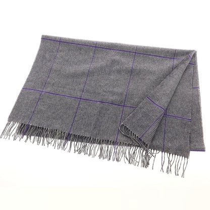 【中古】ジョンストンズ JOHNSTONS カシミヤ チェック マフラー ブラックxホワイト×パープル【 状態ランクA 】【 メンズ 】