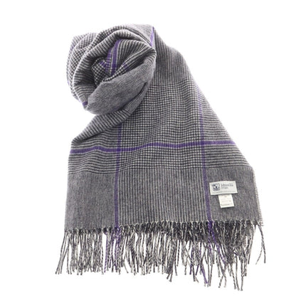 【中古】ジョンストンズ JOHNSTONS カシミヤ チェック マフラー ブラックxホワイト×パープル【 状態ランクA 】【 メンズ 】