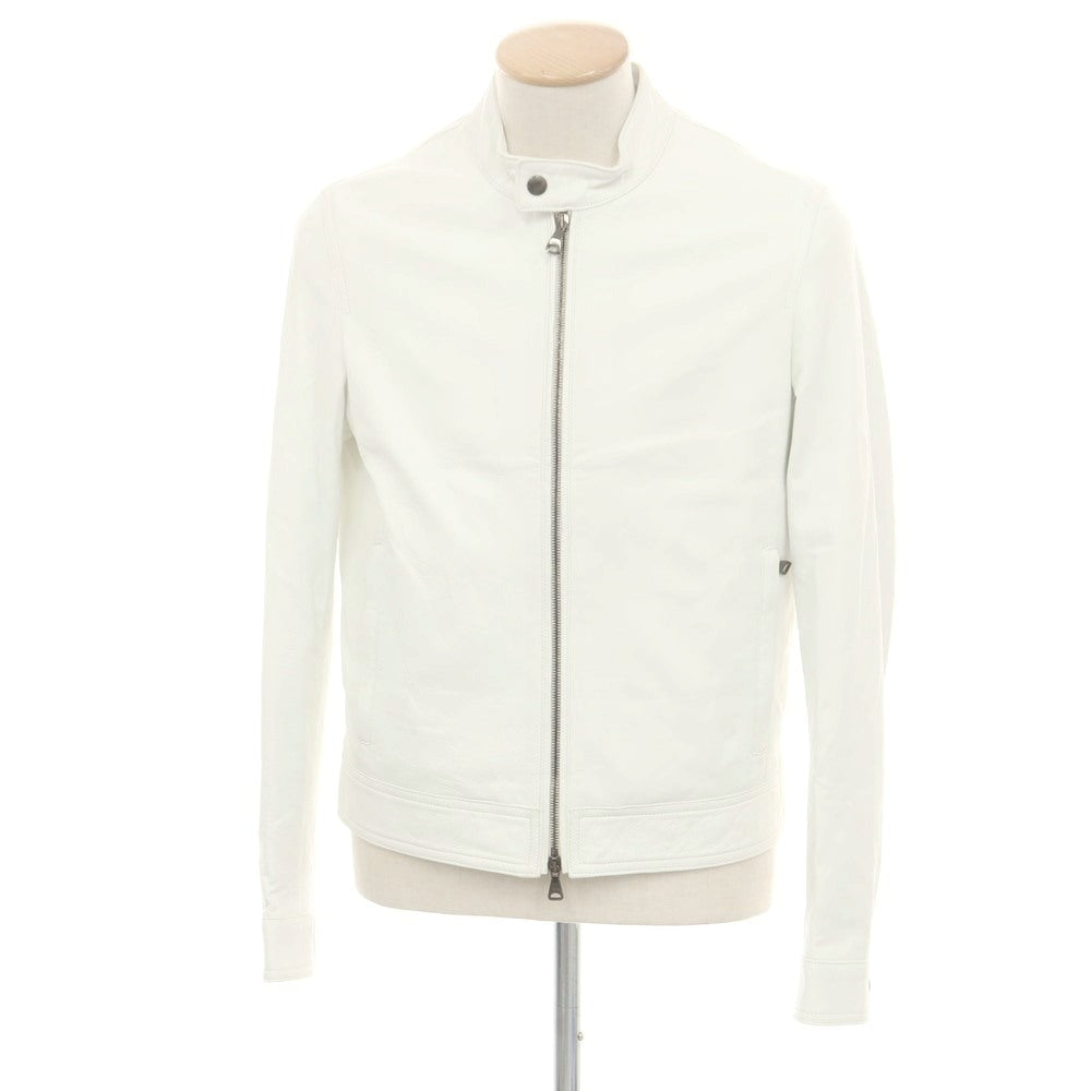 【中古】エンメティ EMMETI ラムスキン シングル ライダースジャケット ホワイト【 46 】【 状態ランクB 】【 メンズ 】