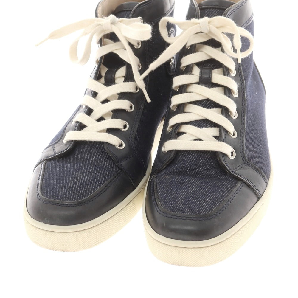 【中古】クリスチャンルブタン Christian Louboutin デニム×レザー ハイカットスニーカー ネイビー【 41 】【 状態ランクB 】【 メンズ 】