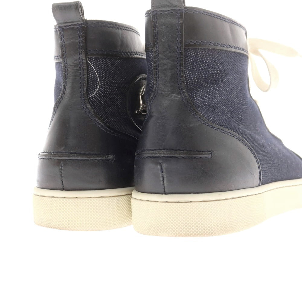 【中古】クリスチャンルブタン Christian Louboutin デニム×レザー ハイカットスニーカー ネイビー【 41 】【 状態ランクB 】【 メンズ 】