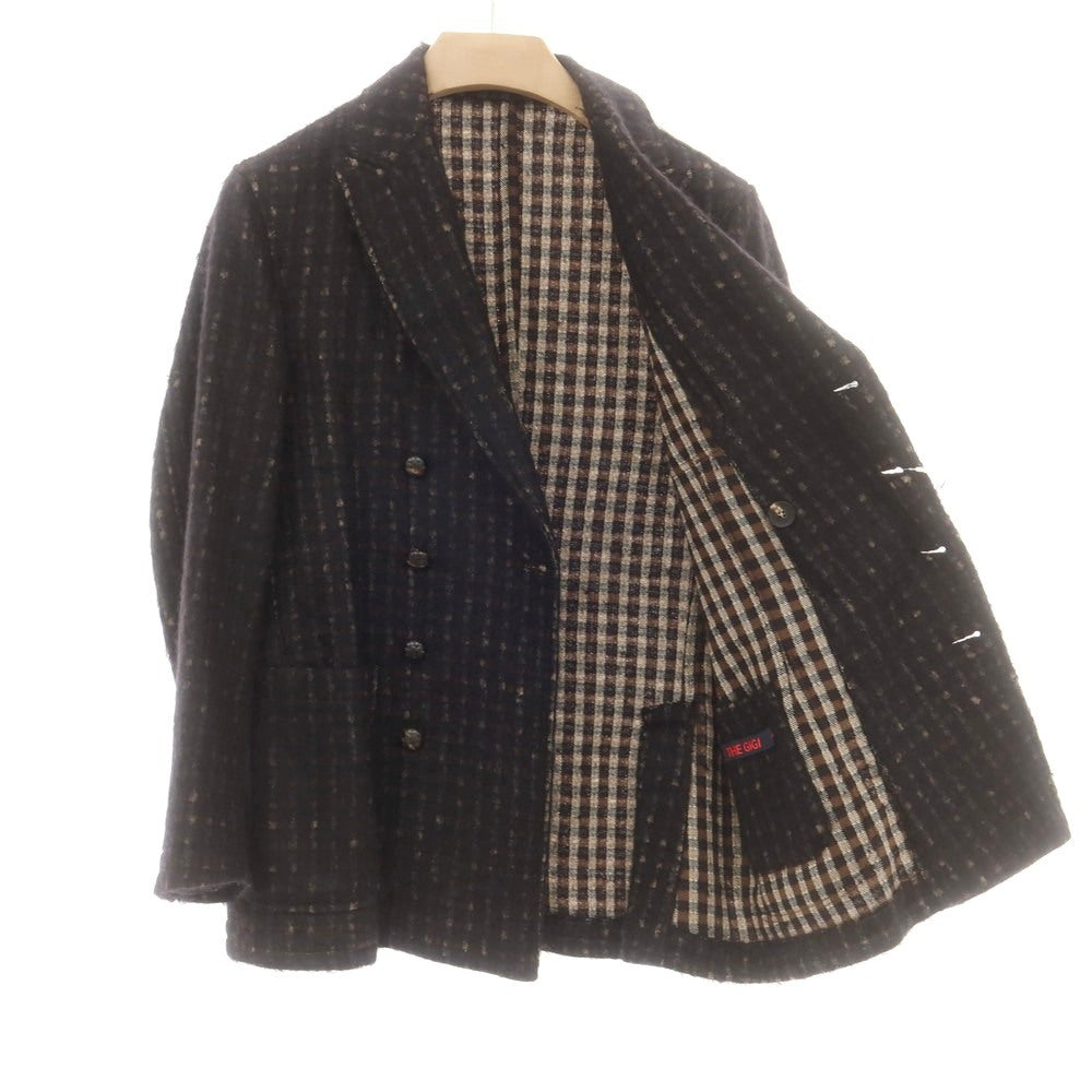 【中古】ザ ジジ THE GIGI コットンモヘヤウールナイロン チェック ダブル8B カジュアルジャケット ブラックxブラウン【 46 】【 状態ランクB 】【 メンズ 】