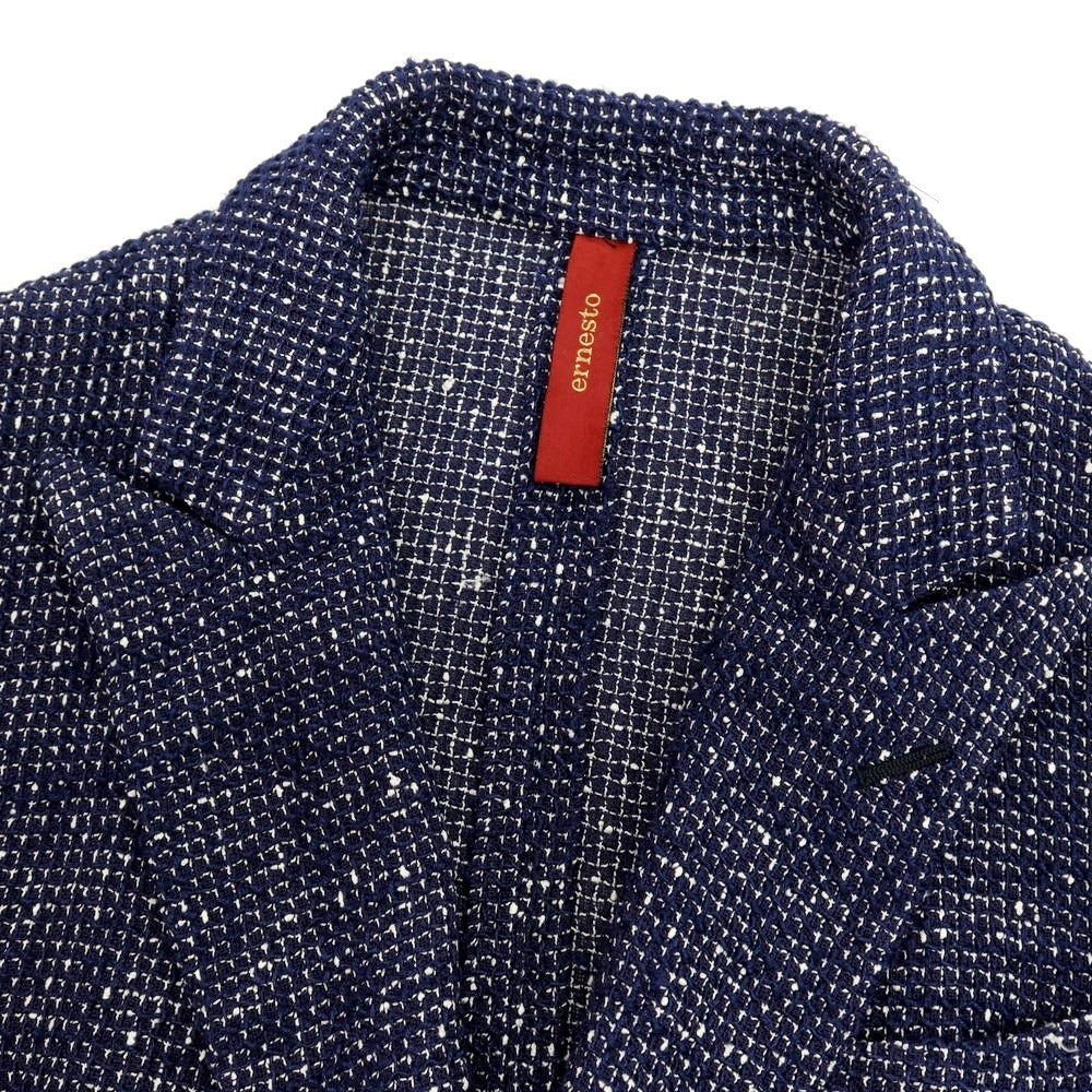 【中古】エルネスト ernesto GFB リネンウール ダブル カジュアルジャケット ネイビー×ホワイト【 50 】【 状態ランクB 】【 メンズ 】