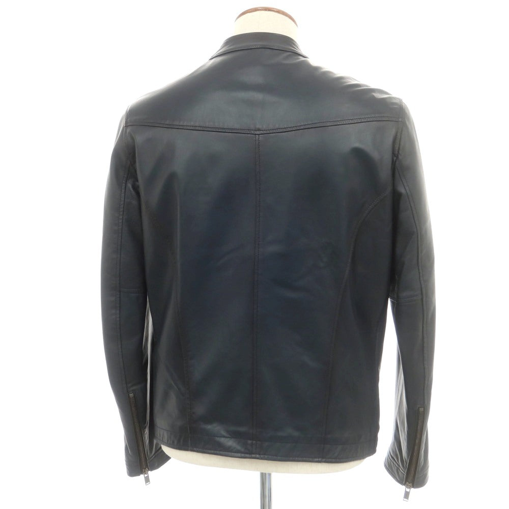 【中古】タリアトーレ TAGLIATORE STANLEY ラムレザー ダブルジップ シングルライダース レザーブルゾン ネイビー【 48 】【 状態ランクB 】【 メンズ 】
