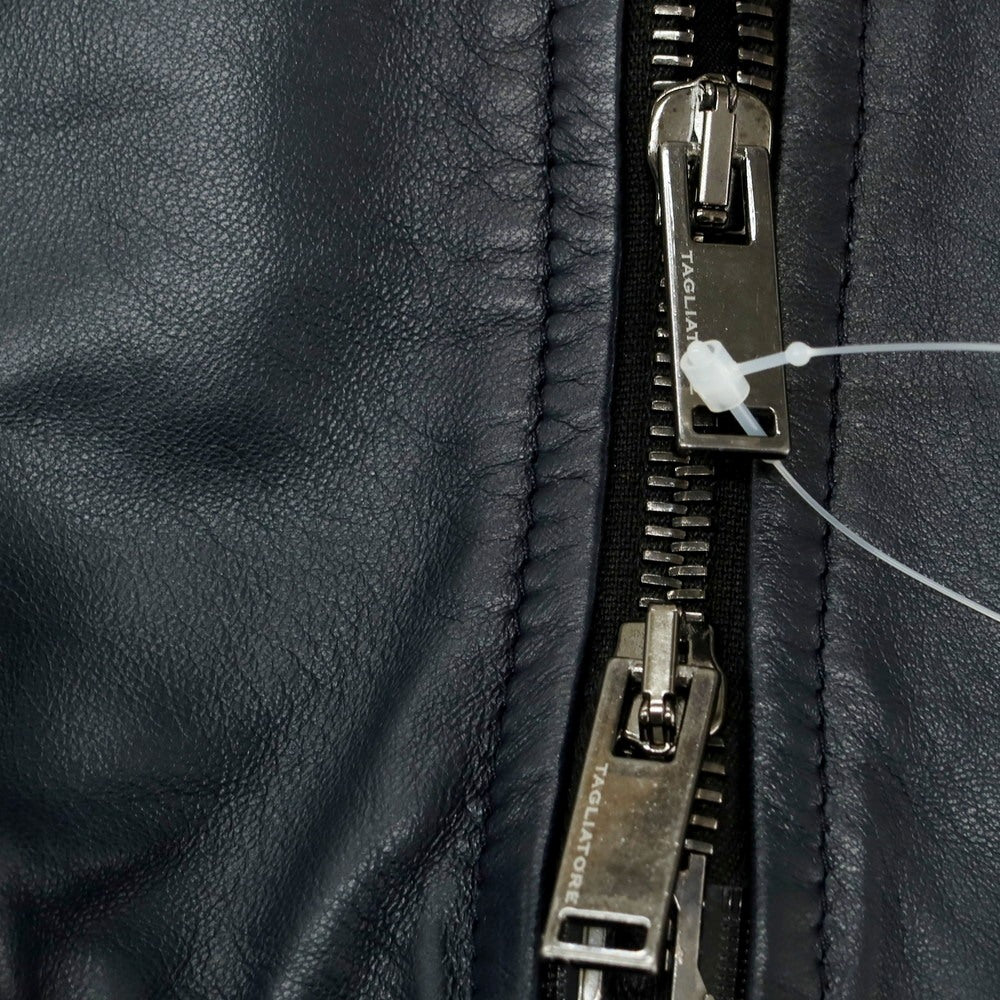 【中古】タリアトーレ TAGLIATORE STANLEY ラムレザー ダブルジップ シングルライダース レザーブルゾン ネイビー【 48 】【 状態ランクB 】【 メンズ 】