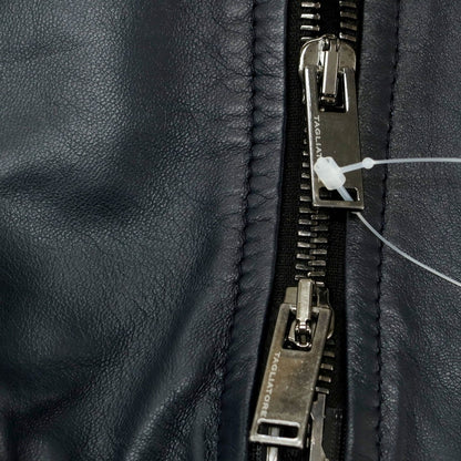 【中古】タリアトーレ TAGLIATORE STANLEY ラムレザー ダブルジップ シングルライダース レザーブルゾン ネイビー【 48 】【 状態ランクB 】【 メンズ 】