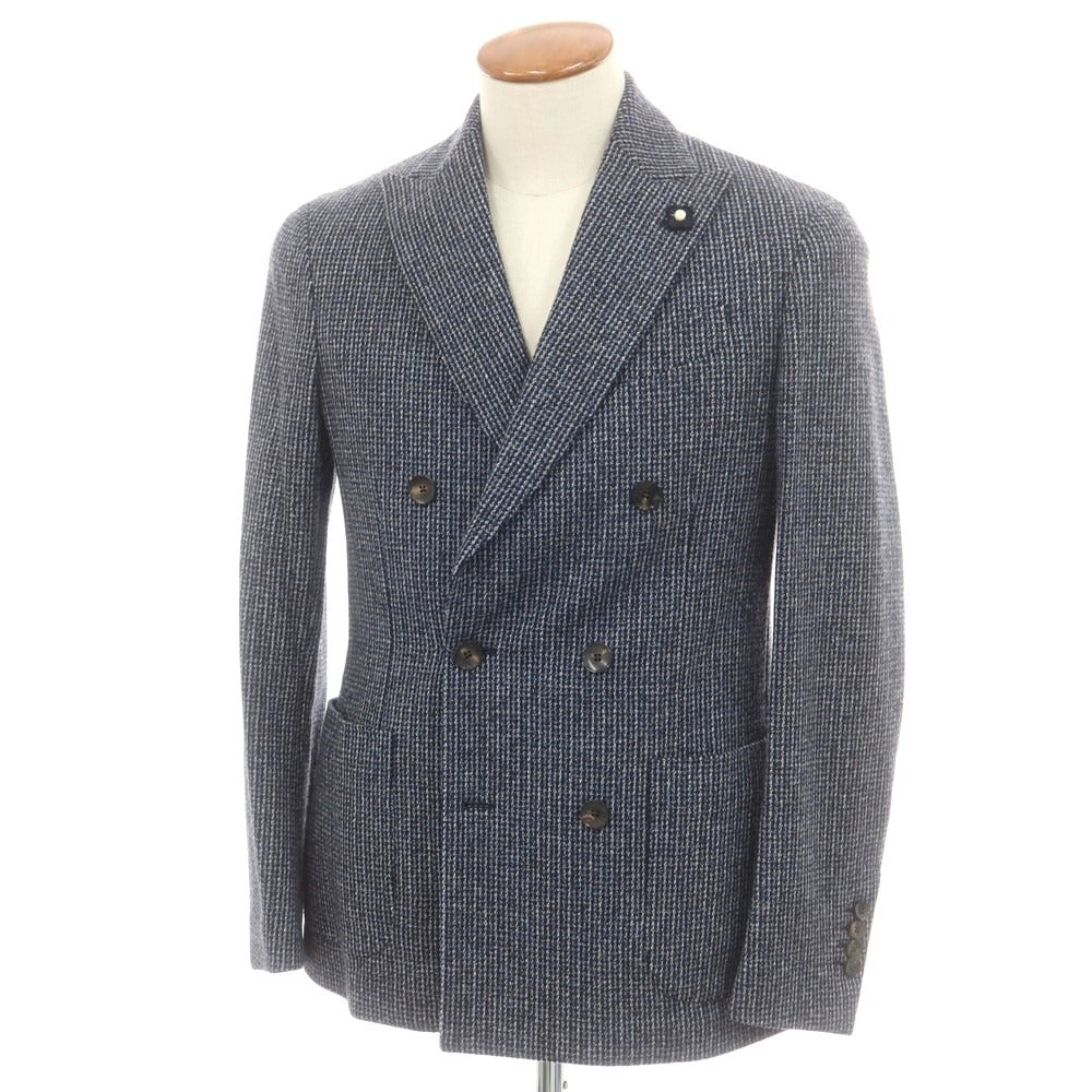 【中古】ラルディーニ LARDINI ウール ダブル6B テーラードジャケット ネイビーxホワイト【 46 7REG 】【 状態ランクB 】【 メンズ 】