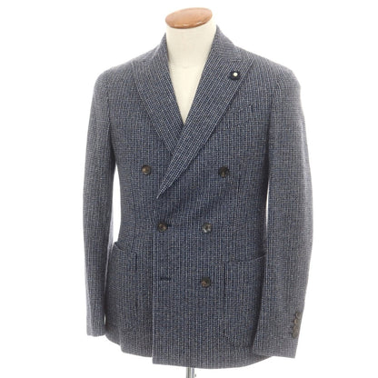 【中古】ラルディーニ LARDINI ウール ダブル6B テーラードジャケット ネイビーxホワイト【 46 7REG 】【 状態ランクB 】【 メンズ 】