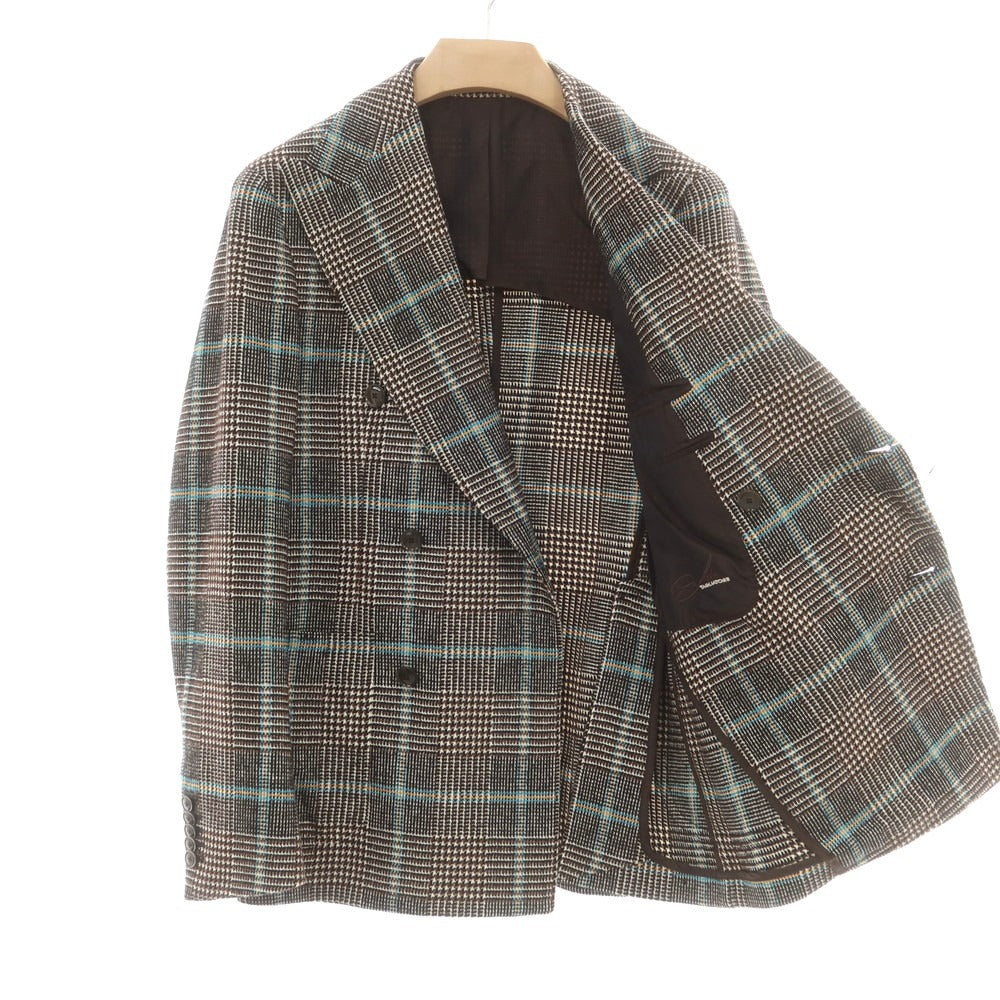 【中古】タリアトーレ TAGLIATORE ピーノレラリオ アクリルコットンウール チェック ダブル6B テーラードジャケット ブラウンxホワイト【 46 8R 】【 状態ランクB 】【 メンズ 】