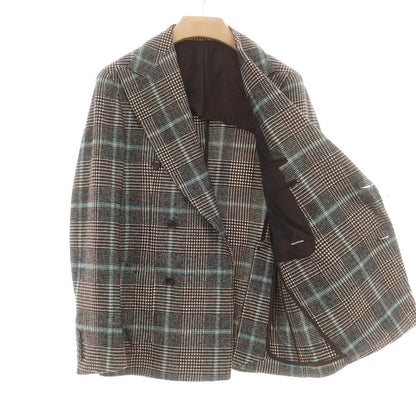 【中古】タリアトーレ TAGLIATORE ピーノレラリオ アクリルコットンウール チェック ダブル6B テーラードジャケット ブラウンxホワイト【 46 8R 】【 状態ランクB 】【 メンズ 】