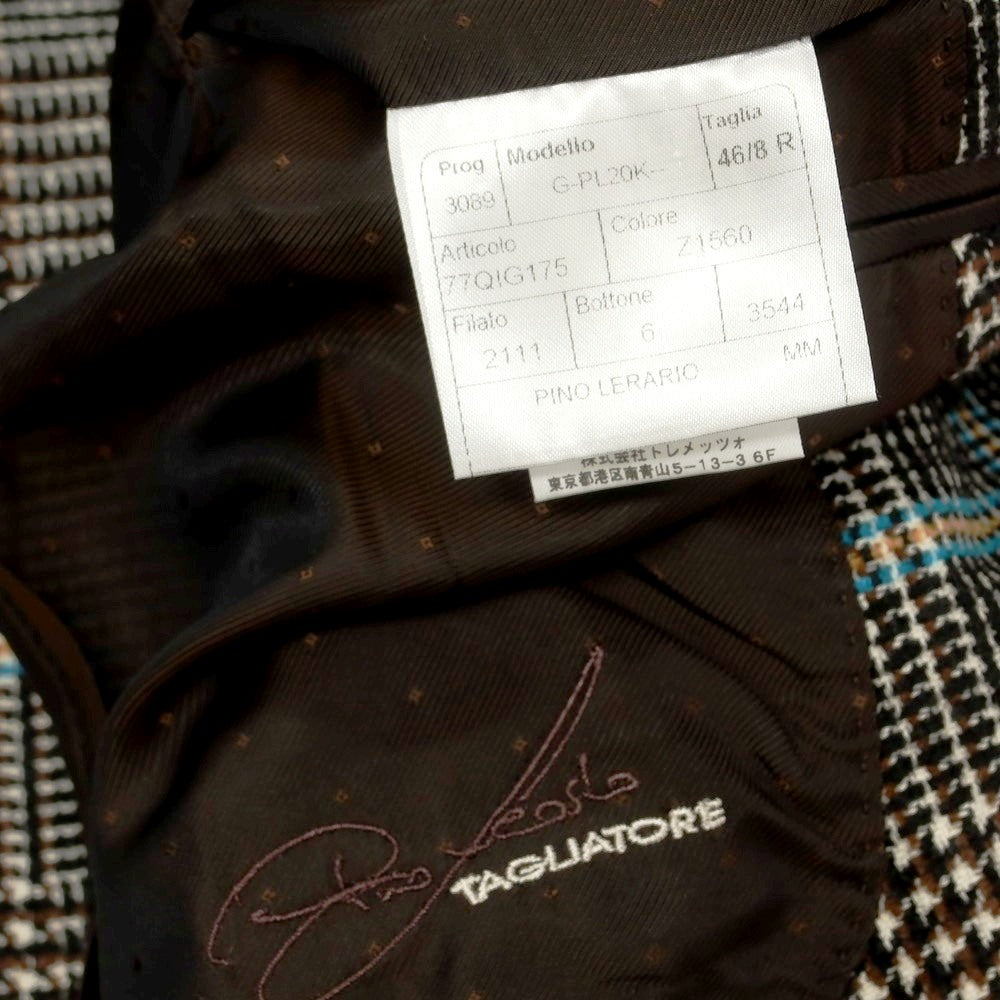 【中古】タリアトーレ TAGLIATORE ピーノレラリオ アクリルコットンウール チェック ダブル6B テーラードジャケット ブラウンxホワイト【 46 8R 】【 状態ランクB 】【 メンズ 】