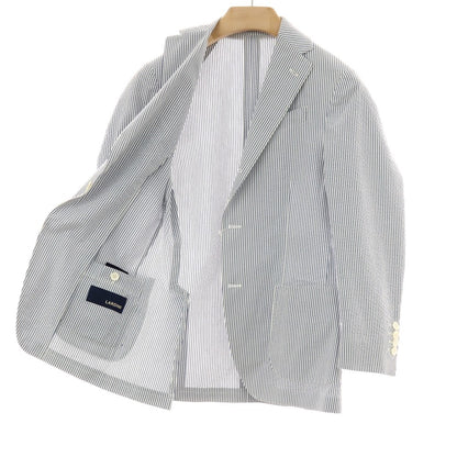 【中古】ラルディーニ LARDINI シアサッカーコットン カジュアルジャケット ブルーxホワイト【 42 】【 状態ランクB 】【 メンズ 】