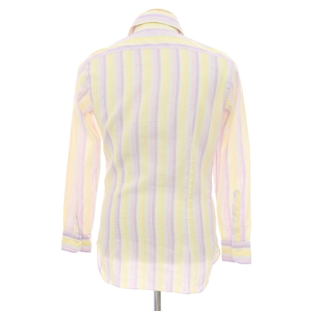 【中古】バルバ ダンディライフ BARBA DANDY LIFE リネンコットン マルチストライプ ホリゾンタルカラー カジュアルシャツ イエローxパープル【サイズ37】【 状態ランクB 】【 メンズ 】 [DPD]